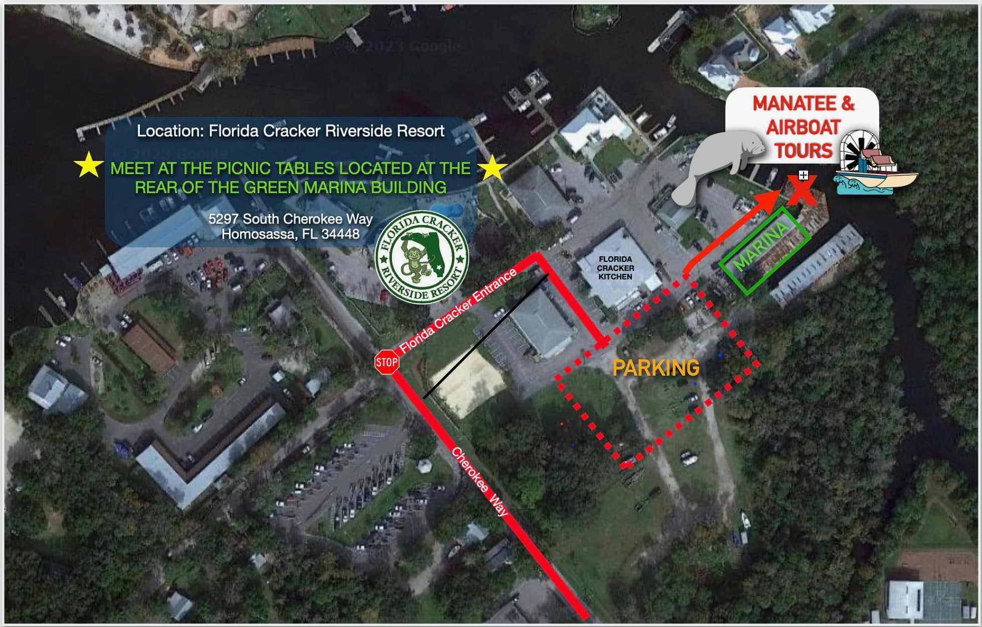 Map of Florida Cracker Riverside Resort Manatee Boarding Area