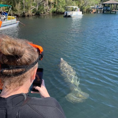 a man standing next to a body of water